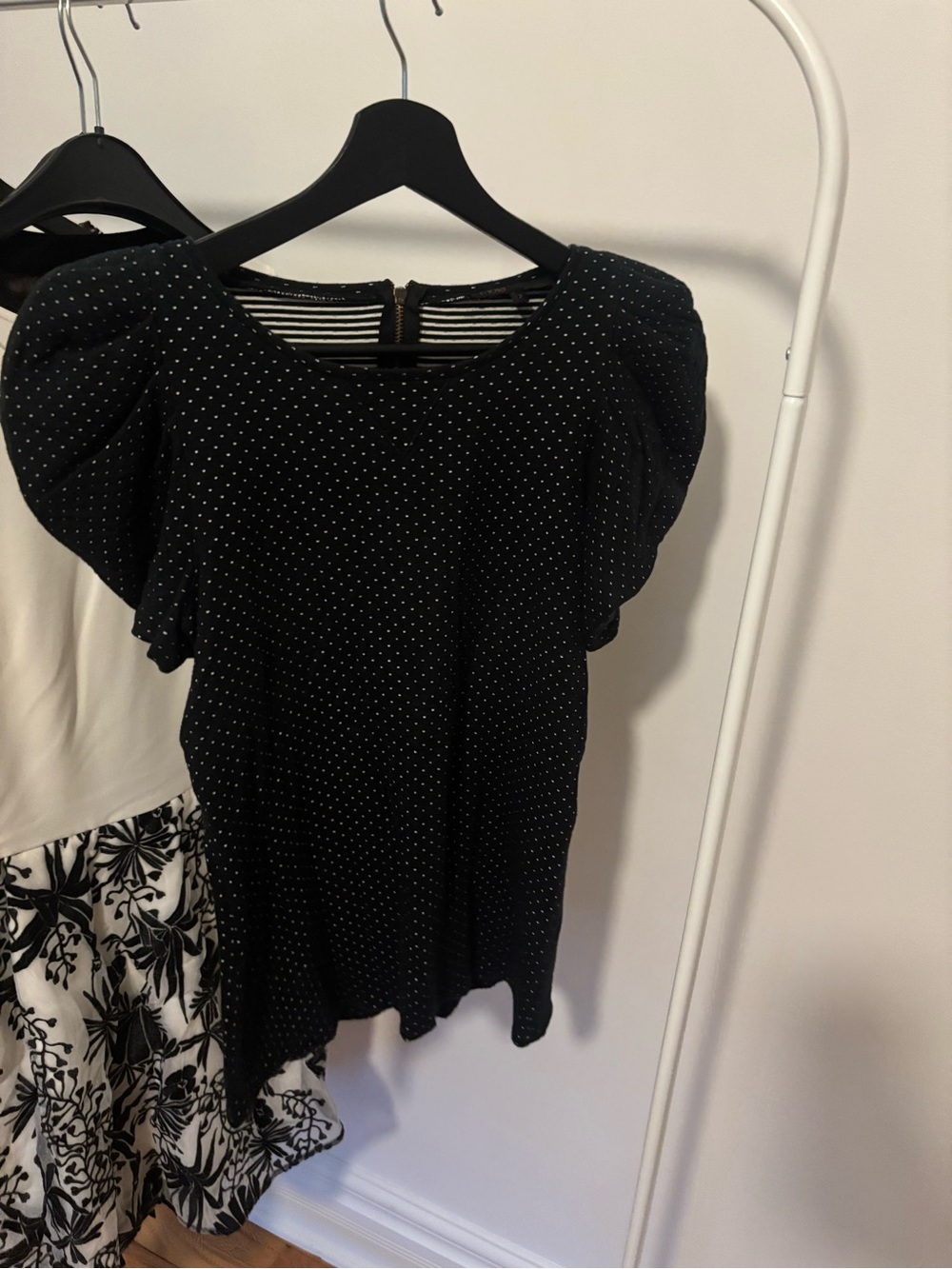 Maje Black Polka Dot Puff Sleeve Top